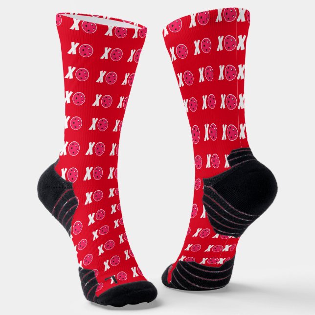 Chaussette Pickleball Lover Valentine XOXO Pickleballs (Angulaire)