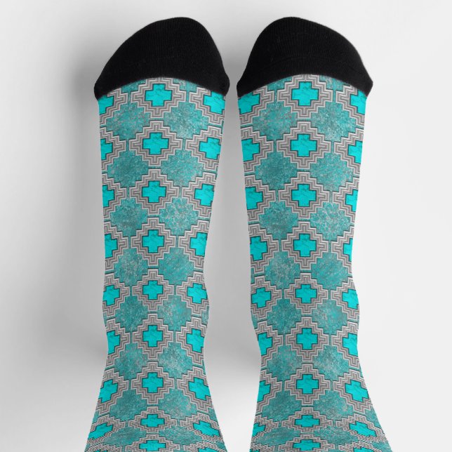 Chaussette Pierres Turquoise Sud-Ouest Motif géométrique (Haut)