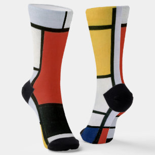 Chaussette Piet Mondrian Rouge Bleu Jaune Art Abstrait