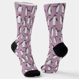 Chaussette Pingouins noirs et blancs mignons sur violet