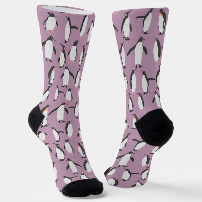 Chaussette Pingouins noirs et blancs mignons sur violet (Angulaire)