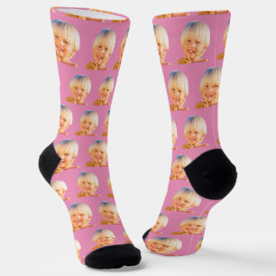 Chaussette Pink Funny Custom Son Face Crew photo
