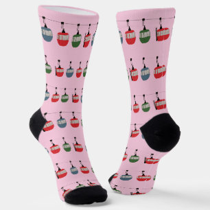 Chaussette Pink Retro Ski Ascenseur Gondola Skieurs d'hiver