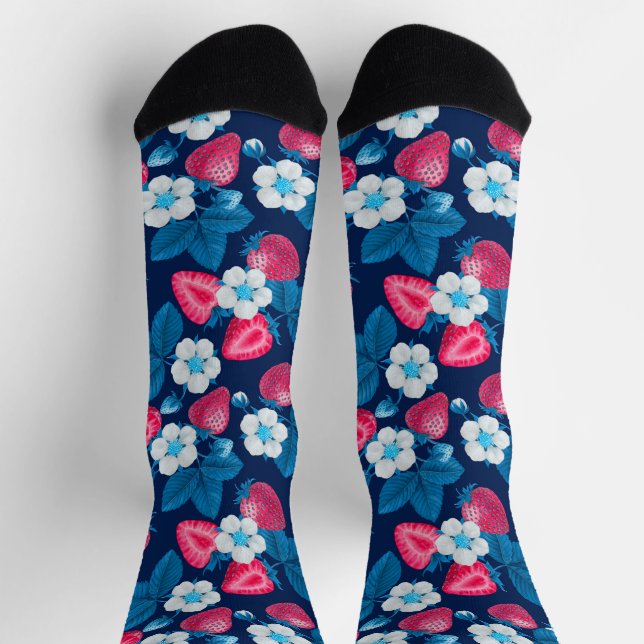 Chaussette Pink strawberries on blue (Haut)