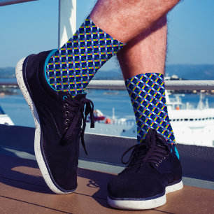 Chaussette Pixel Art Plaid Marine moderne bleu Abstrait Geeky