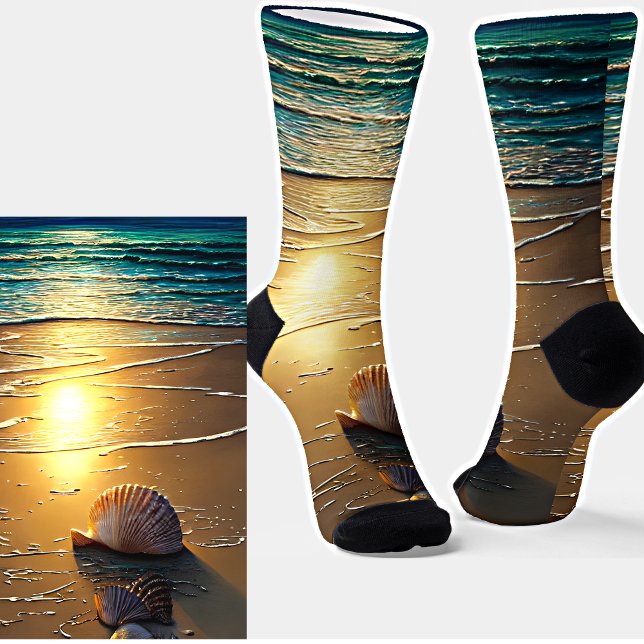 Chaussette Plage au coucher du soleil avec des coquillages (Créateur téléchargé)