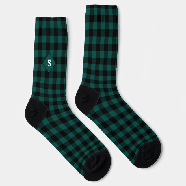 Chaussette Plaid Green & White Initial Monogram Socks (Droite)