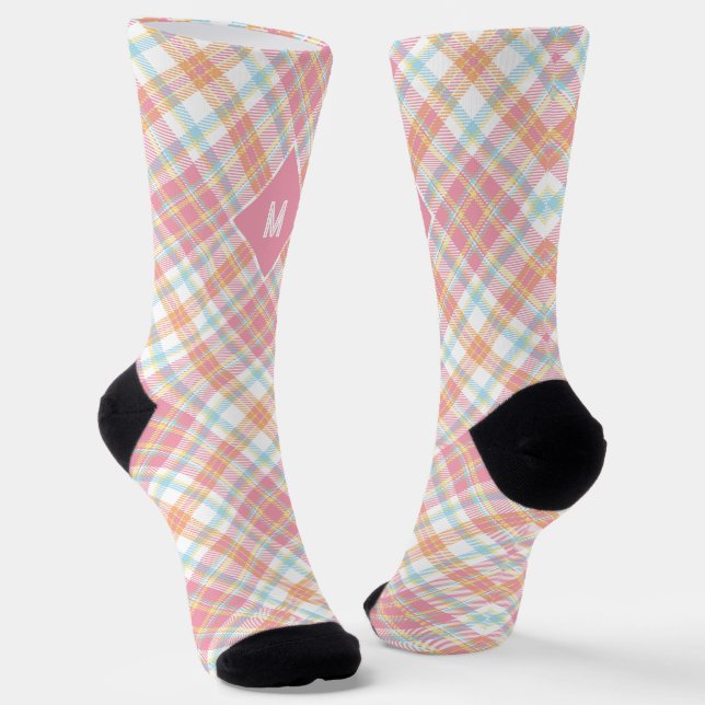 Chaussette Plaid Monogramme personnalisé / Motif Tartan (Angulaire)