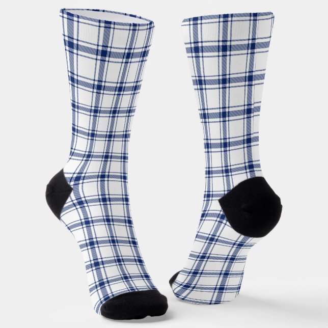 Chaussette Plaid Nautique Bleu et Blanc (Angulaire)