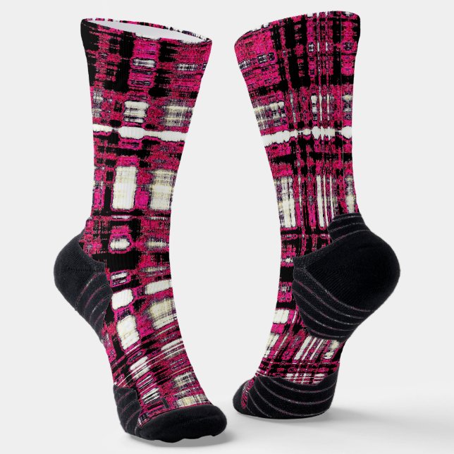 Chaussette Plat contemporain rose chaud, noir et blanc (Angulaire)