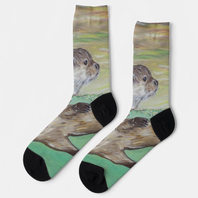Chaussette Playful River Otter Painting (Gauche)