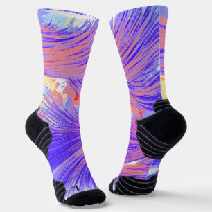 Chaussette plumes bleues et roses