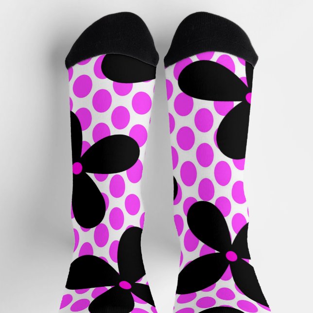 Chaussette Pointe rose Noir Fleur Retro Chaussettes folles (Haut)