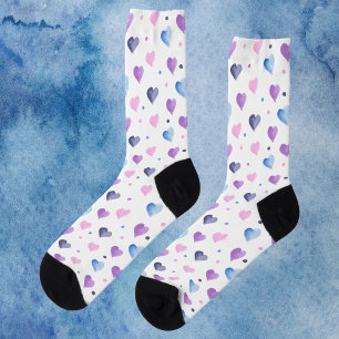 Chaussette Points Coeurs Aquarelle Motif rose bleu pourpre