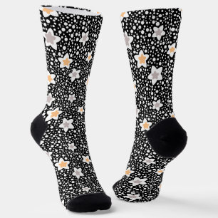 Chaussette Pois noir et blanc rétro avec étoiles
