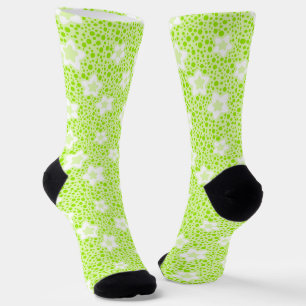 Chaussette Pois rétro vert vif avec motif floral