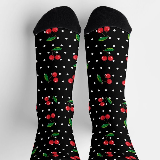 Chaussette Pois Rockabilly et Motif Red Cherries (Haut)