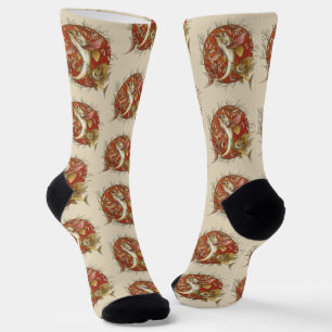 Chaussette Poisson Volant Japonais et Feuilles de Bambou Art