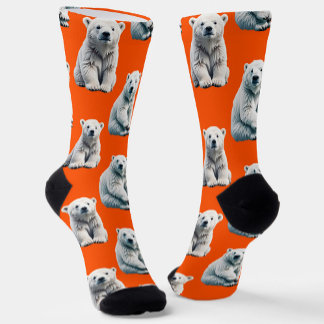 Chaussette Polar Bear Pattern Design On Orange