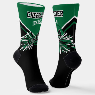 Chaussette Pom-pom girl vert foncé, blanc et noir