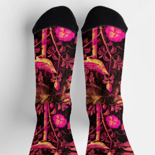 Chaussette POMPEII JARDIN,ROSSIGNOL ,ROSES ROUGES Rose Noir