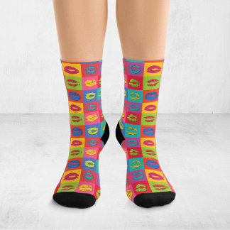 Chaussette Pop Art Coloré Lèvres Qui S'Embrassent XOXO