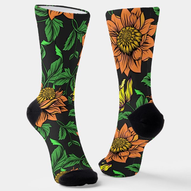 Chaussette Pop Fleurs Lumineuses de l'Arrière - plan noir (Angulaire)