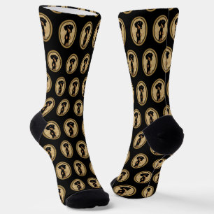 Chaussette Portrait de cadre ovale or Dachshund (noir et bron