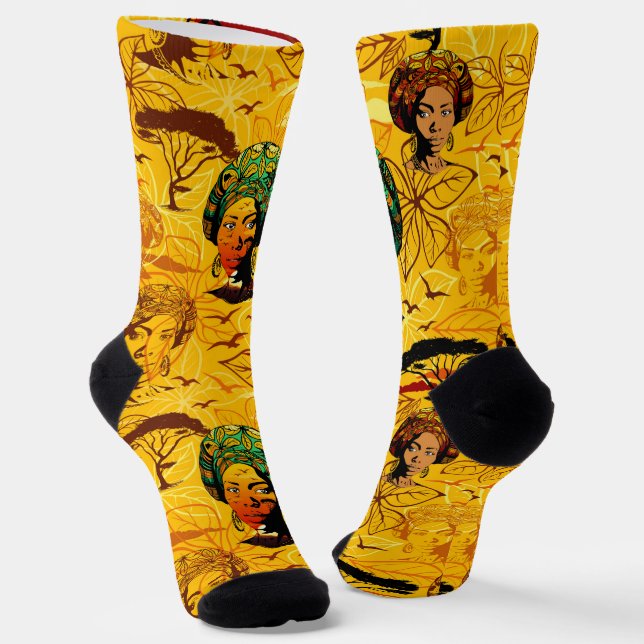 Chaussette Portrait féminin africain avec coucher de soleil (Angulaire)
