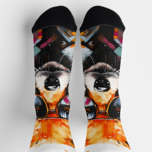 Chaussette Portrait Pop Art Abstrait Animal Renard Lunettes d