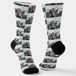Chaussette Portrait rustique de bovins Highland Cow