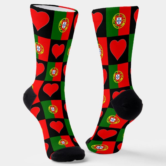 Chaussette Portugais Drapeau Coeur Motif Fun Portugal Pride (Angulaire)