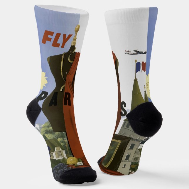 Chaussette Poster du Vintage voyage Fly Paris France (Angulaire)