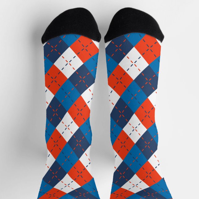 Chaussette Preppy Sky Blue Navy Jacquard bleu orange blanc (Haut)