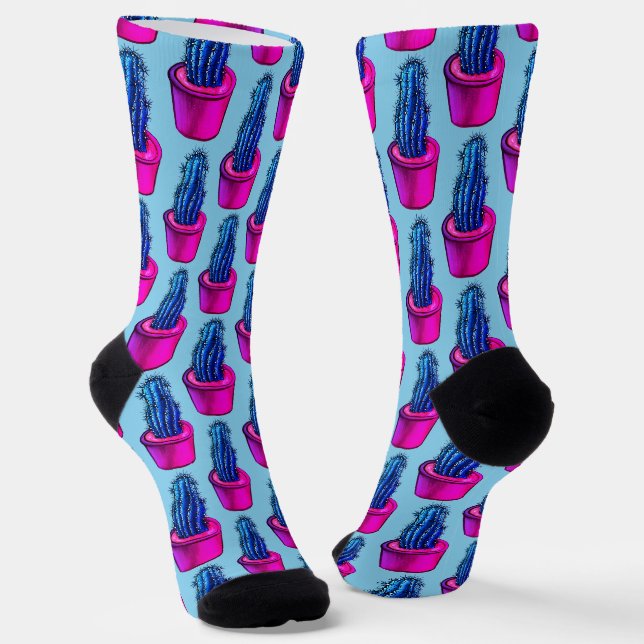 Chaussette Psychédélique Cactus bleu pourpre Trippé Fun fou f (Angulaire)