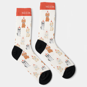 Chaussette Puppy Chien Père Noël Motif Cream