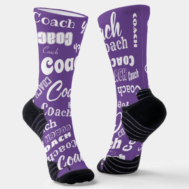 Chaussette Purple and White Personnalisé Coach Nom Cadeau Art (Angulaire)