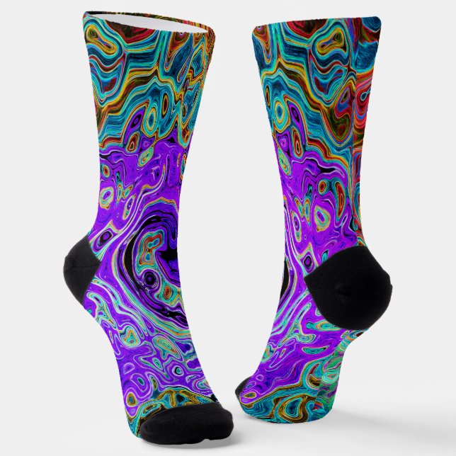 Chaussette Purple Colorful Super Retro Liquid Swirl Abstrait (Angulaire)