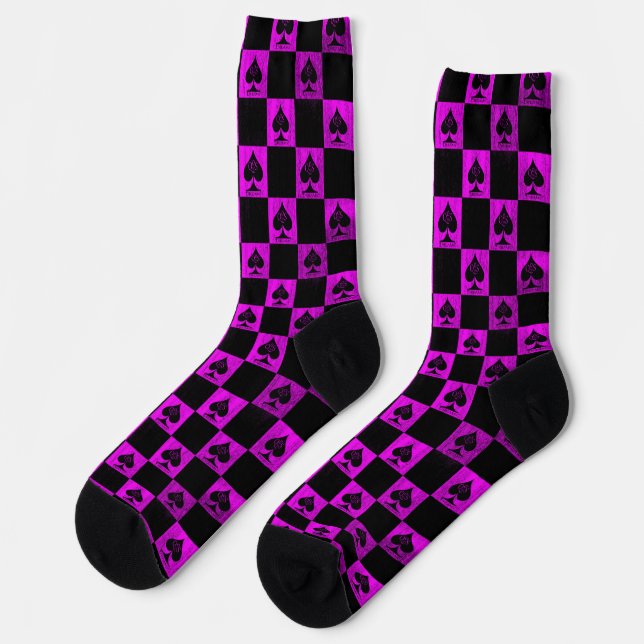 Chaussette Queen of Spades Chaussettes Pink Black Checkerboar (Gauche)