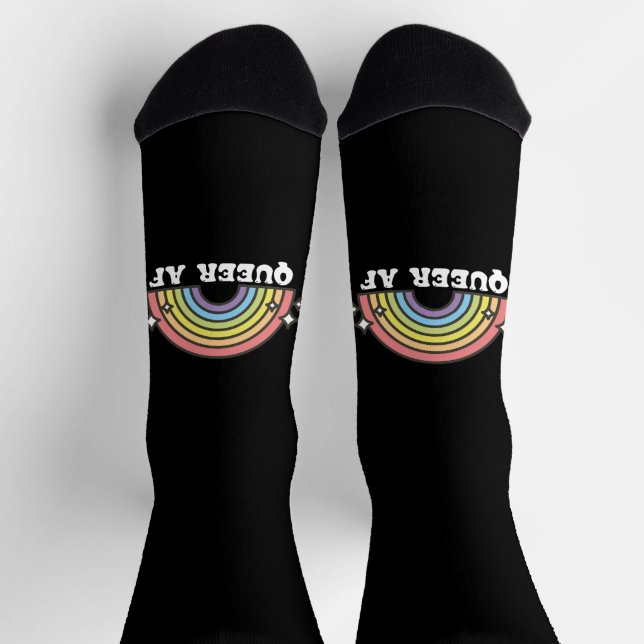 Chaussette Queer AF Arc-en-ciel gay lesbienne transbisexuel L (Haut)