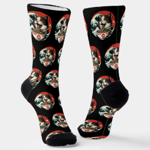 Chaussette Ramen de chat Art japonais Style vintage