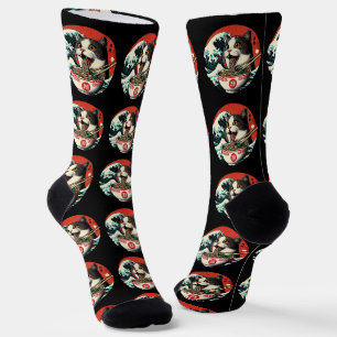Chaussette Ramen de chat Art japonais Style vintage