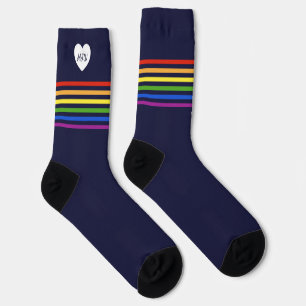 Chaussette Rayure de arc-en-ciel Monogrammé Bleu Marine