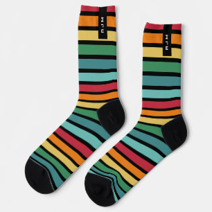 Chaussette Rayure Rétro Initiale Personnalisée