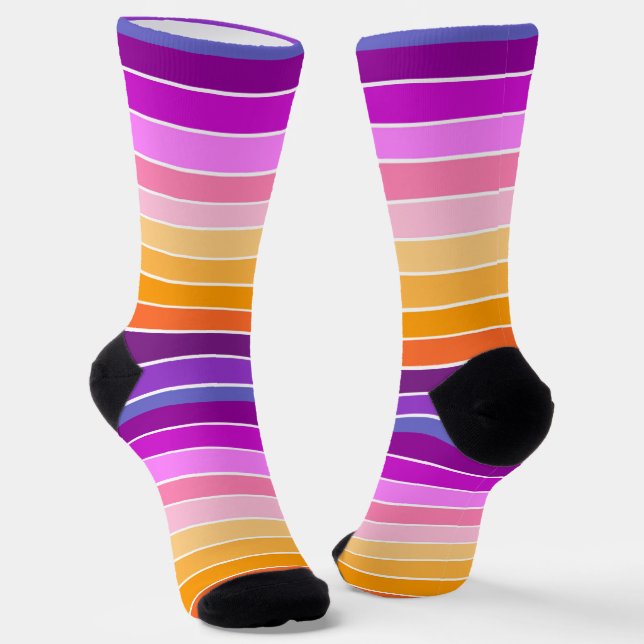 Chaussette Rayures De Coucher De Soleil - Orange, Rose, Viole (Angulaire)