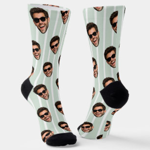 Chaussette Rayures Vertes Photo de Visage Drôle Partout