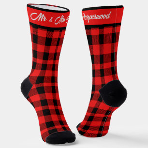 Chaussette Red Buffalo Plaid first Christmas Mr & Mrs Couple