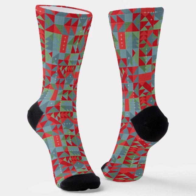 Chaussette Red, gray, green geometric pattern. (Angulaire)