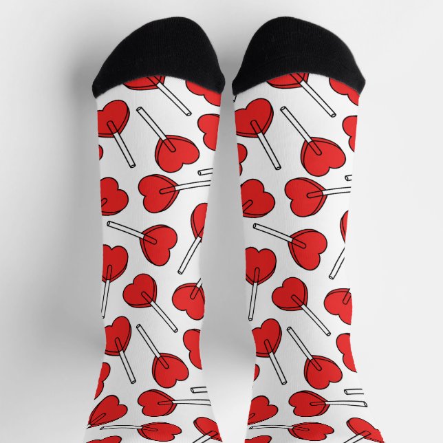 Chaussette Red Lollipops, Heart Lollipops, Lollipop Pattern (Haut)