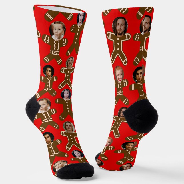Chaussette Red Six Face Gingbread Gingbread Gens Holiday (Angulaire)